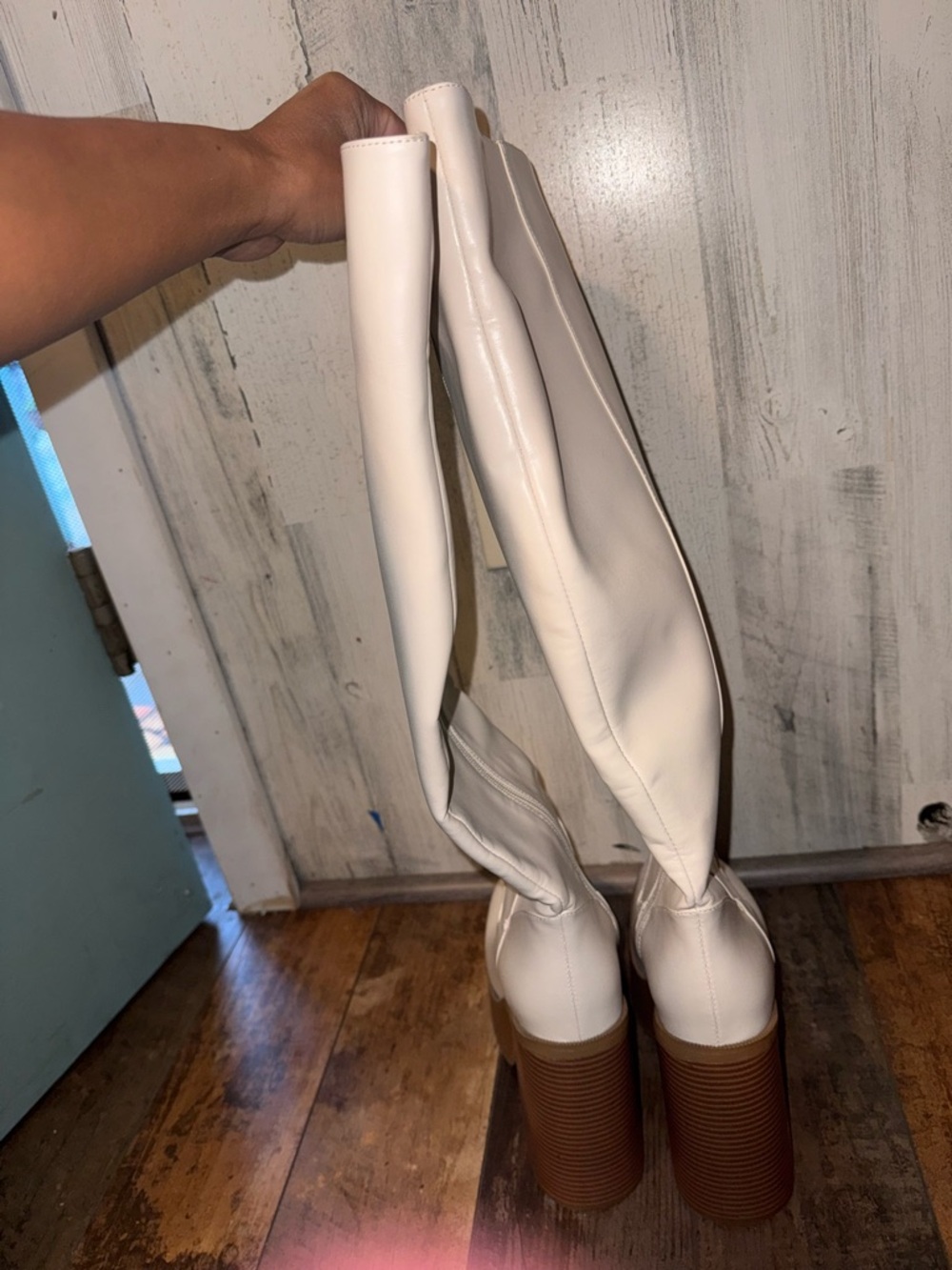 Urban Outfitters Cream Platform Over-the-Knee Boots - Picture 10 of 14